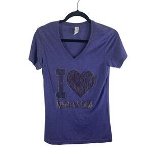 Purple & Gold Rhinestone V-Neck Tee Shirt LSU Colors Women's Small Bling Top